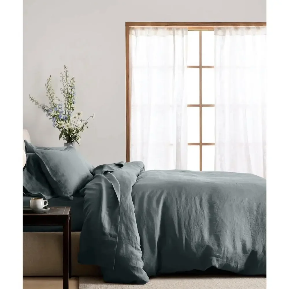 Quince European Flax Linen Duvet Cover King/Cal King Ocean Blue Green